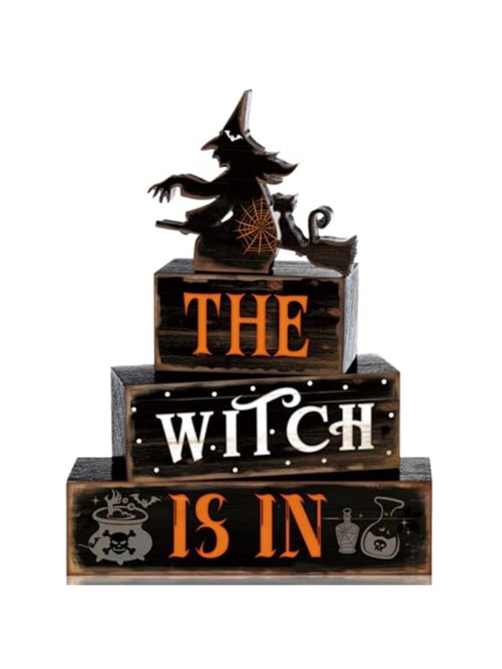 4 Pcs Halloween Witch Table Decor for Home Witch Is in Wooden Block Sign